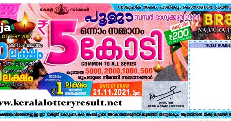 Kerala lottery result 2021: Pooja bumper lottery result  .